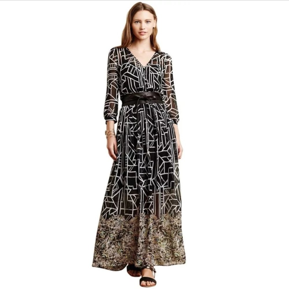 💞HP💞 Anthropologie Floral Flowy Pleat Maxi Dress - Picture 5 of 12